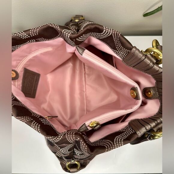 COACH Ashley H1282-F20056 Bronze Brown Dotted Op Art Gathered Satchel Tote Bag - Picture 8 of 13